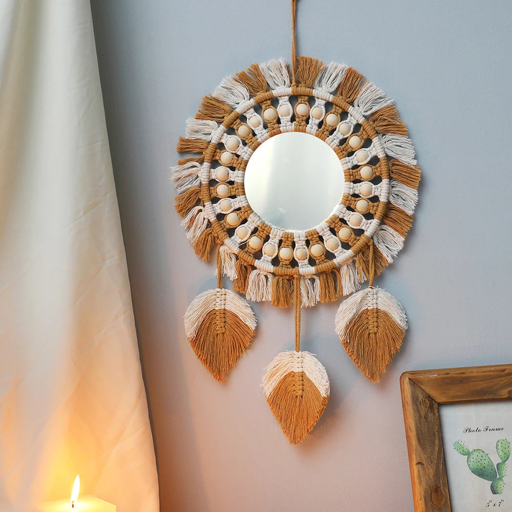 Miroir rond macramé, cadre coton tressé bohème (vue 5) - Nesty