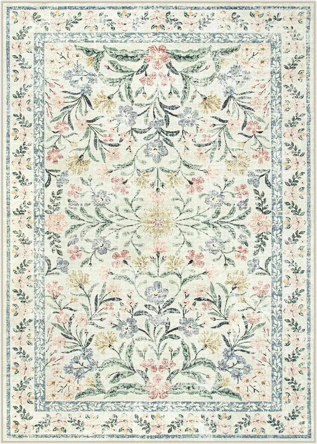 Tapis fleuri bohème rose Nesty - Flanelle douce (vue 11)