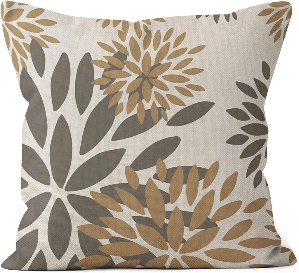 Housse de coussin en lin Nesty - Motif feuille géométrique brun clair, modèle 2 (vue 9)