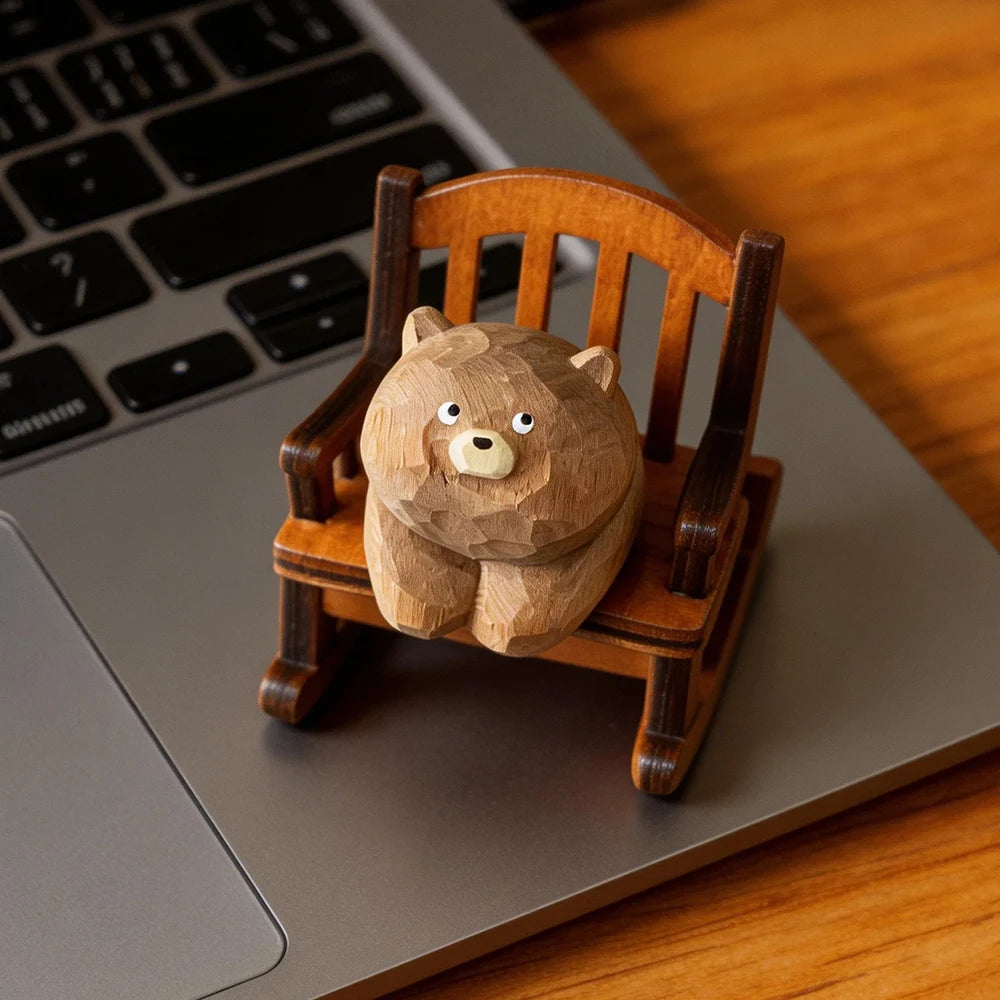 Figurine animal sur chaise à bascule — bois sculpté - Nesty (vue 8)