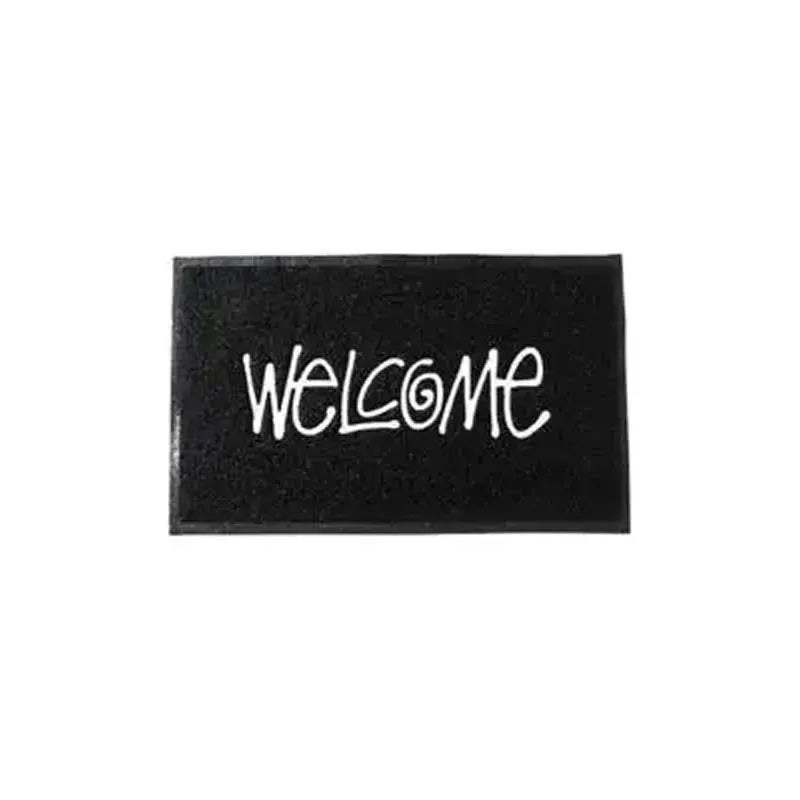 Tapis d'entrée en PVC à motif graphique Nesty - Message Welcome, vue de face sur fond blanc