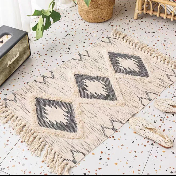 Tapis noué main à franges — motif géométrique - Nesty (vue 13)