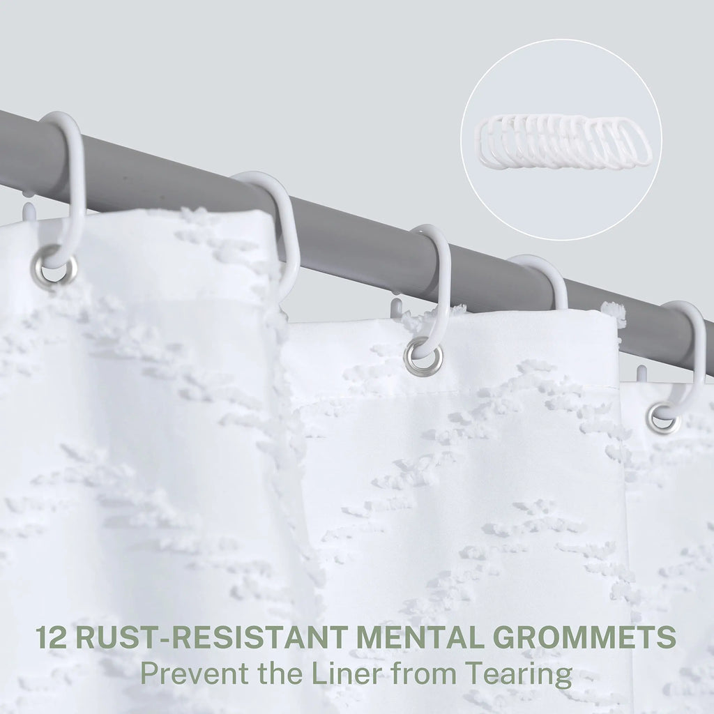 Rideau de douche bohème en tissu tissé à pompons, imperméable - Nesty (vue 3)