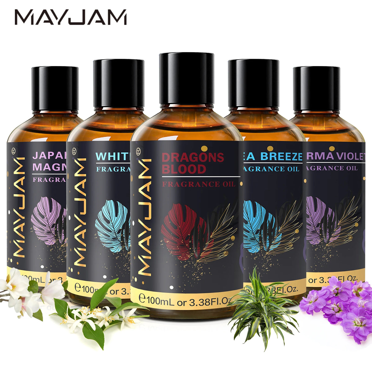 Huile parfumée d'aromathérapie Nesty - Gamme de 5 flacons MAYJAM dont Sang de dragon et Brise marine