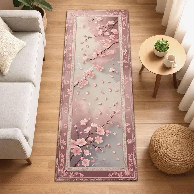 Tapis de couloir sakura Nesty - Descente de lit japandi rose pastel (vue 10)