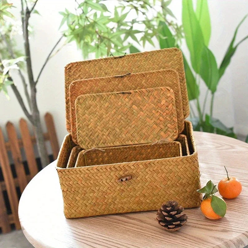 Panier de rangement en paille tressée vintage - Nesty (vue 3)