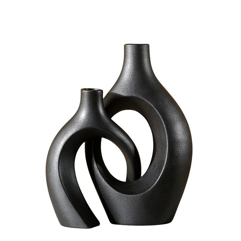 Duo de vases céramique donut noir et blanc - Nesty (vue 9)