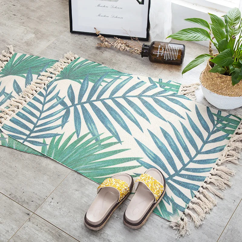 Tapis tissé main en coton et lin — franges bohème - Nesty (vue 4)