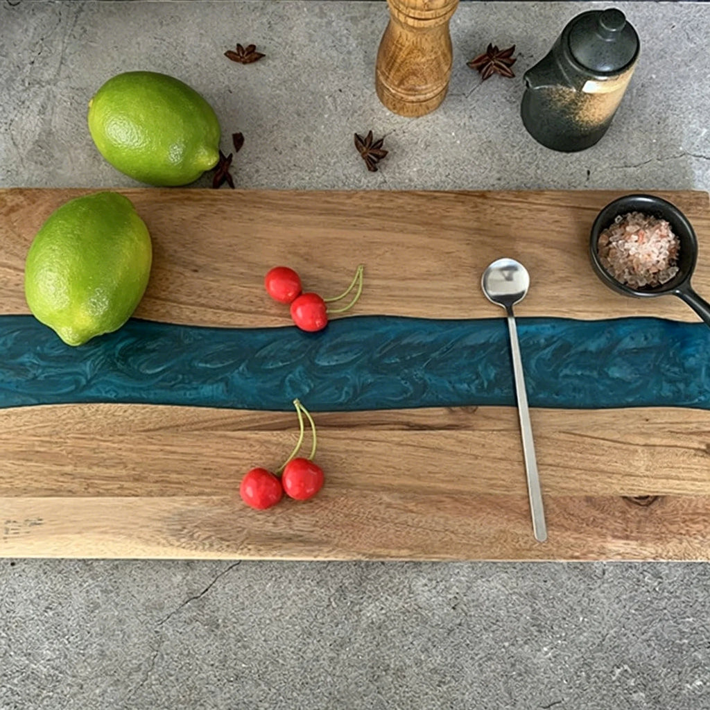 Planche à découper bois et résine bleu océan - Nesty (vue 2)