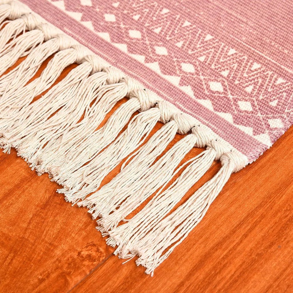 Tapis tissé main en coton et lin Nesty - Franges bohème (vue 6)