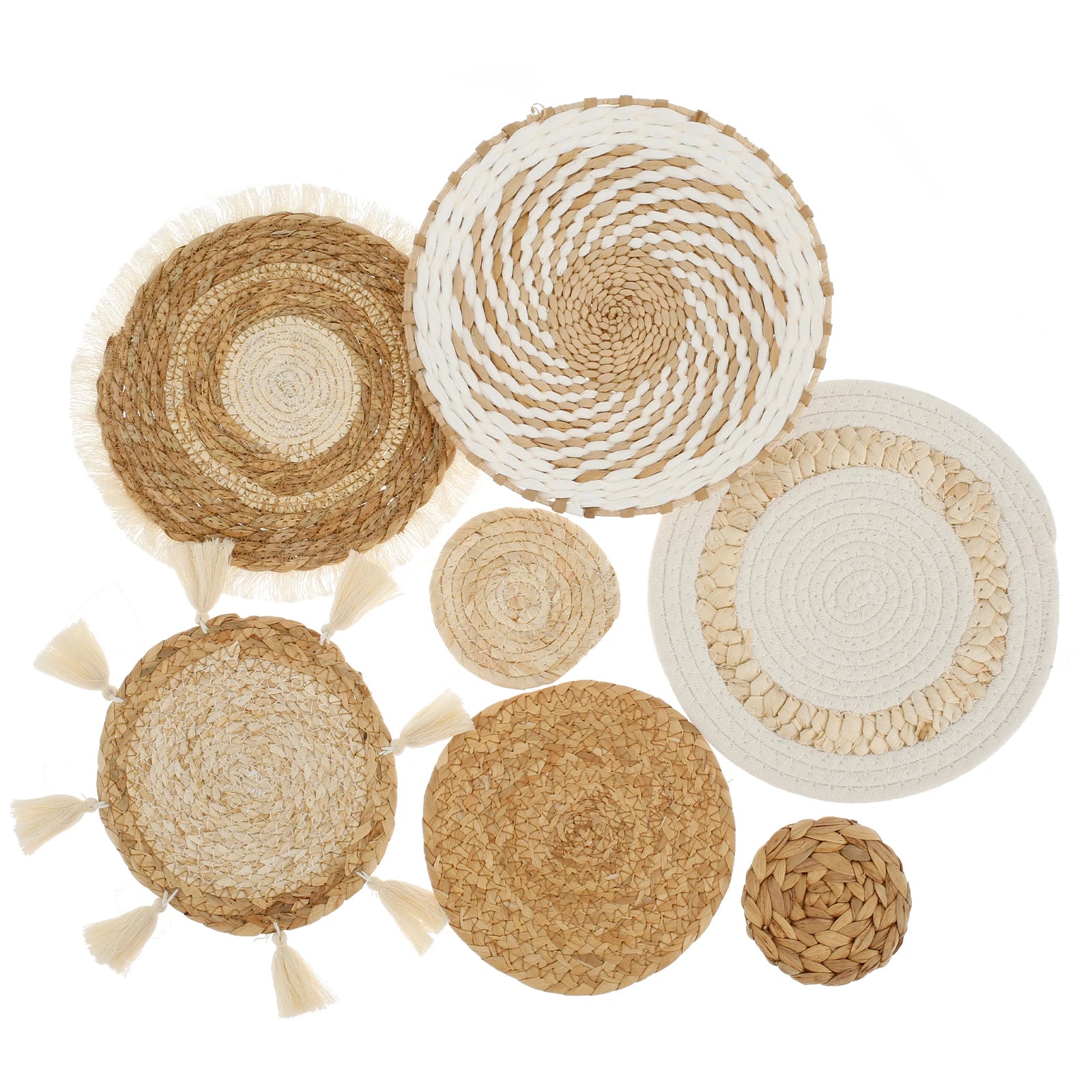 Lot de 7 paniers muraux tressés, décoration murale bohème - Nesty (vue 1)