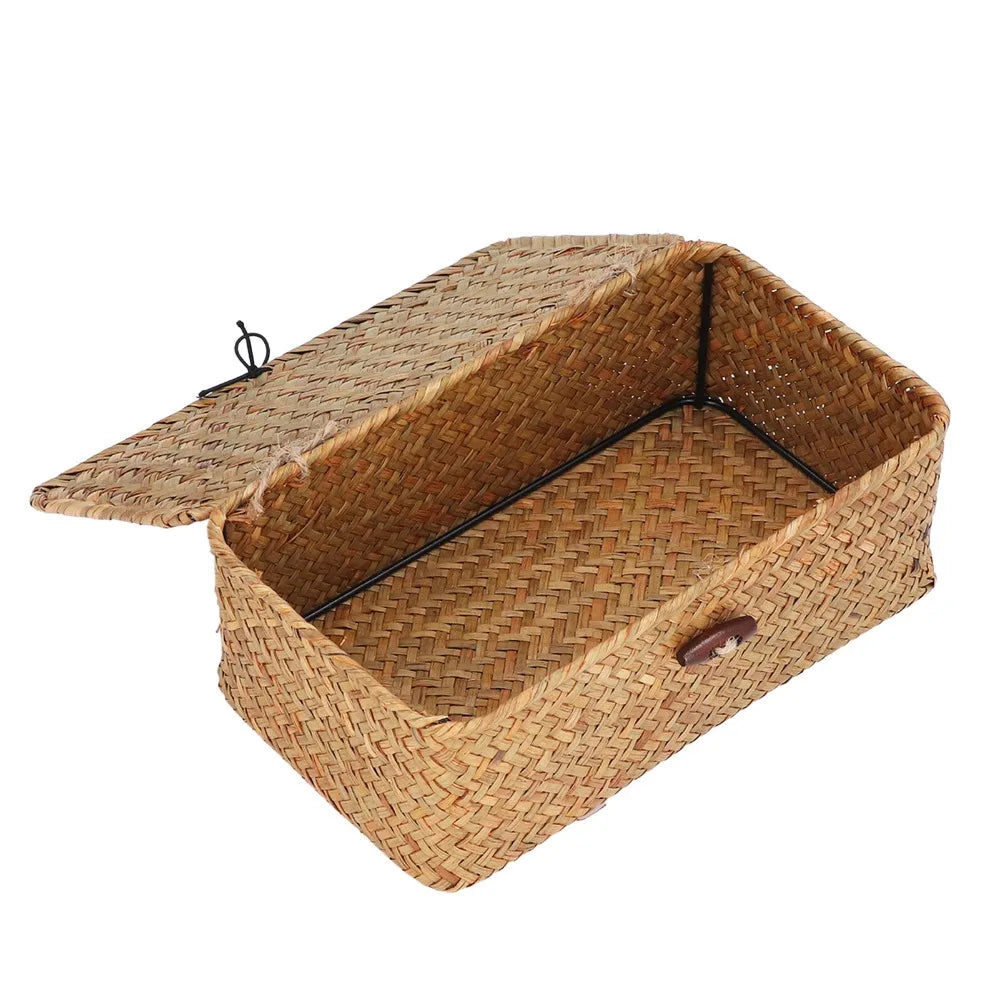 Panier rectangulaire en jonc de mer tressé avec couvercle - Nesty (vue 4)