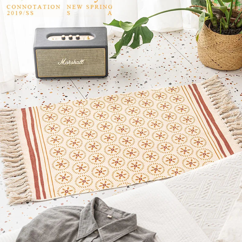 Tapis tissé main en coton et lin Nesty - Franges bohème (vue 10)