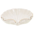 Porte-savon/plateau à bijoux en céramique blanc ivoire forme coquillage à liseré doré, sur fond blanc - Nesty