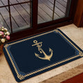 Paillasson flanelle motif ancre marine, bordure corde dorée, antidérapant - Nesty (vue 1)