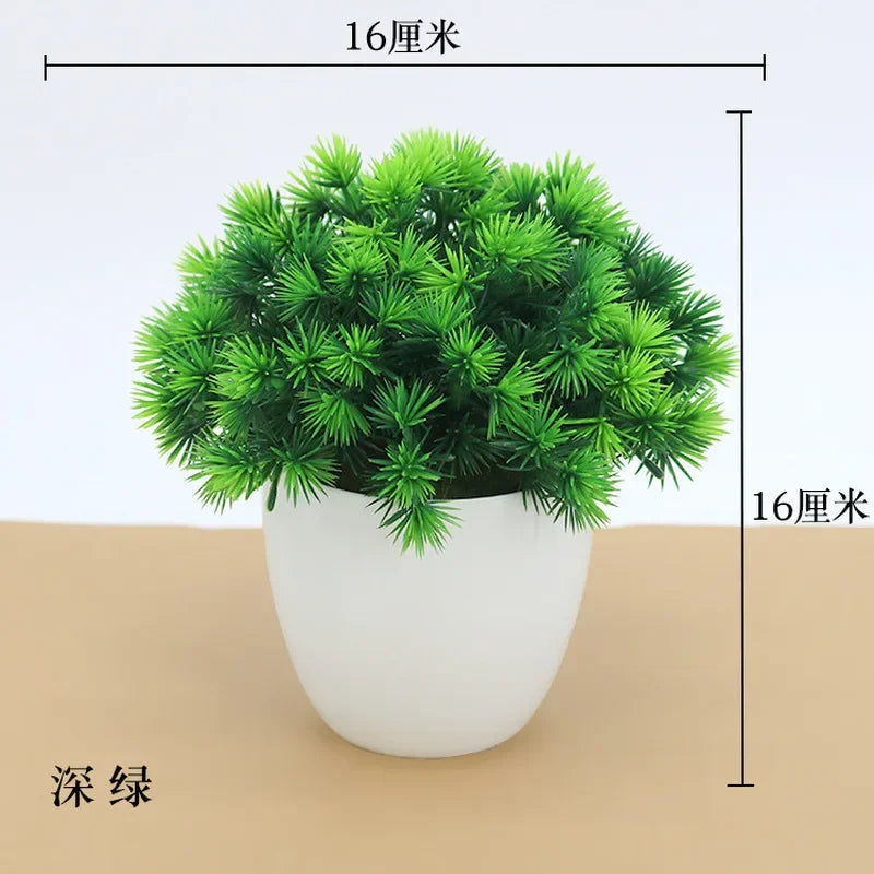 Bonsaï artificiel en pot Nesty - Modèle buisson rond, fiche dimensions 16x16 cm