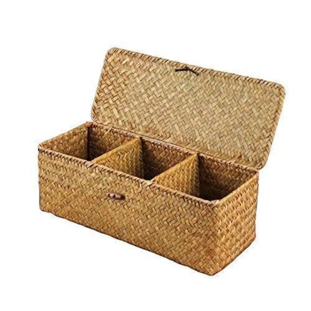 Panier de rangement tressé à 3 compartiments avec couvercle (vue 7) - Nesty