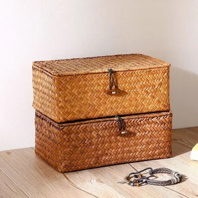 Panier de rangement en paille tressée vintage - Nesty (vue 1)