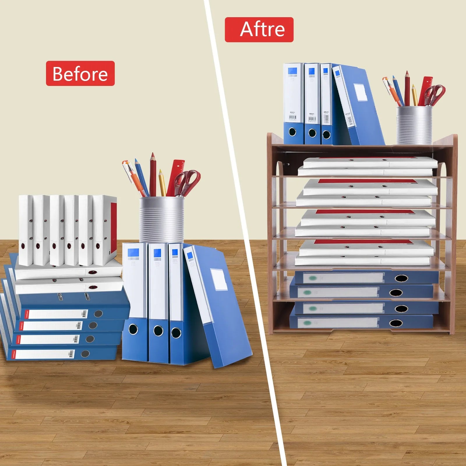 Organiseur de bureau en bois à 7 niveaux, plateau documents format A4 (vue 6) - Nesty