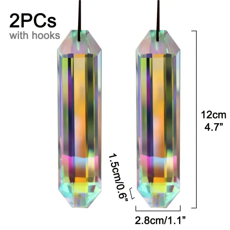 Duo de suncatchers prismes Nesty - Fiche dimensions, deux pièces avec crochets