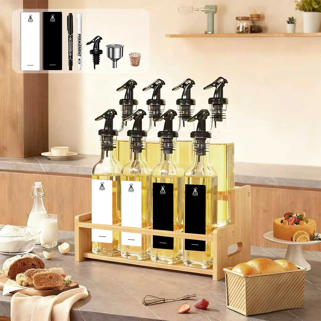 Set huile et vinaigre en verre sur support en bambou - Nesty (vue 6)