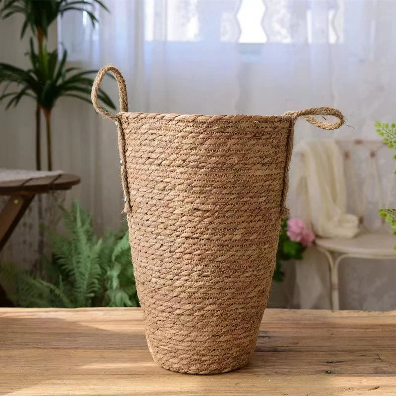 Pot de fleurs tressé en jute avec anses, cache-pot décoratif - Nesty (vue 1)