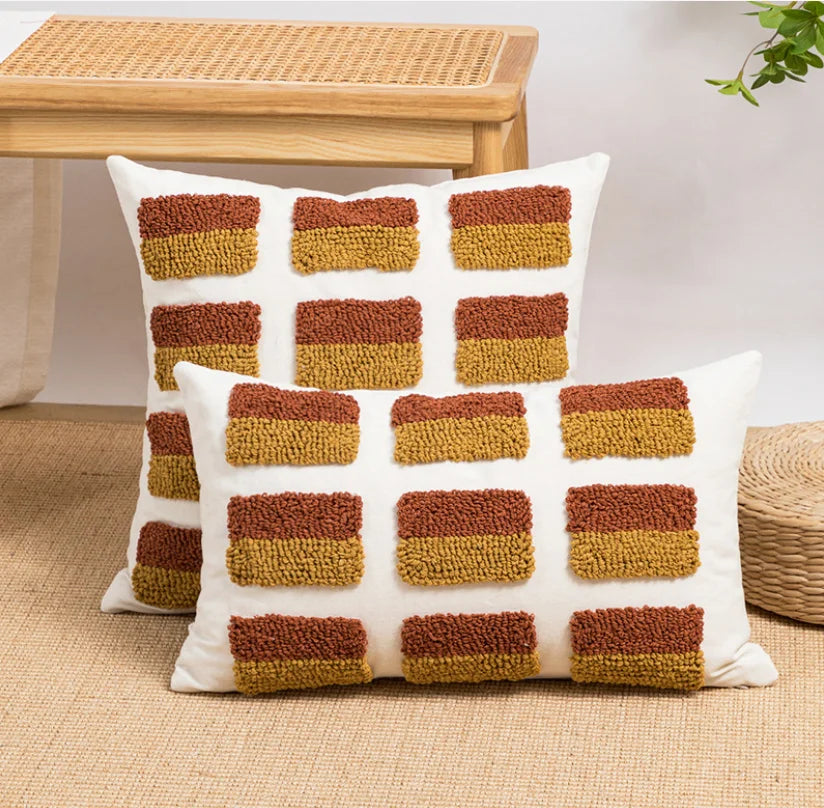 Housse de coussin bouclette — broderie géométrique bohème (vue 6) - Nesty