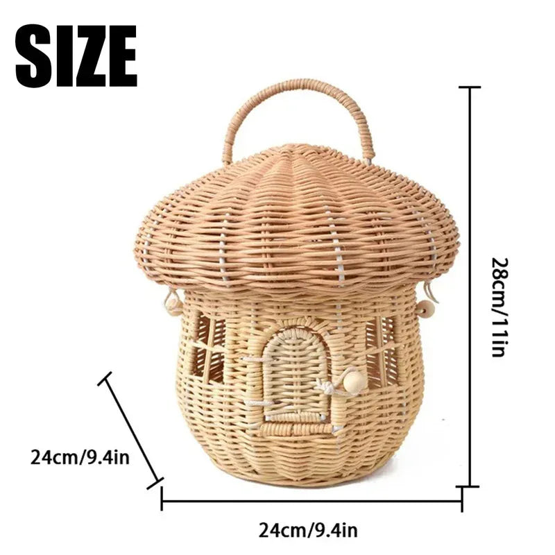 Panier tressé en bambou avec anse, rangement chambre enfant (vue 6) - Nesty