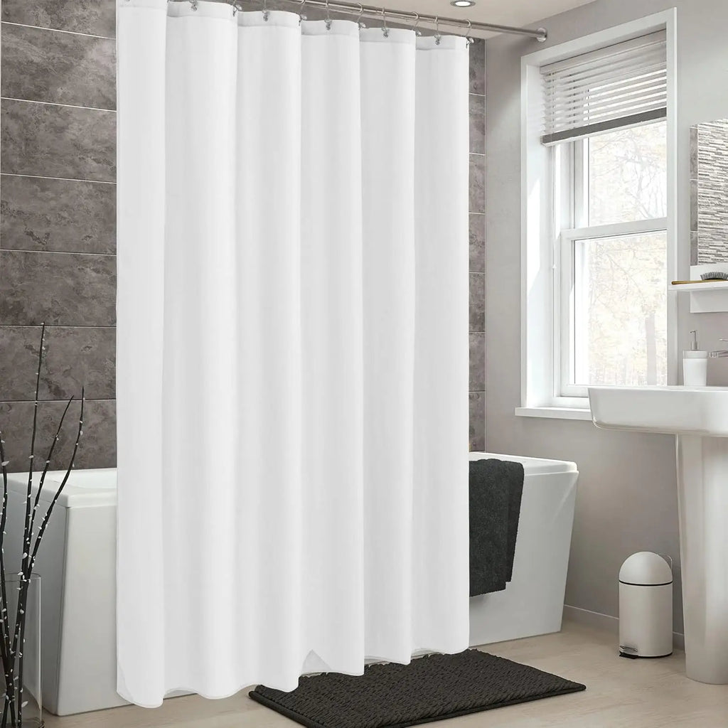 Rideau de douche blanc en polyester doux, ourlet lesté et renforcé - Nesty (vue 2)