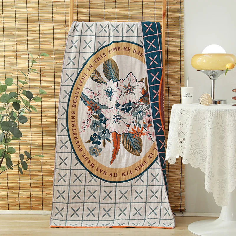 Serviette de bain en gaze de coton bio — motifs fleuris, 75 x 150 cm - Nesty (vue 6)