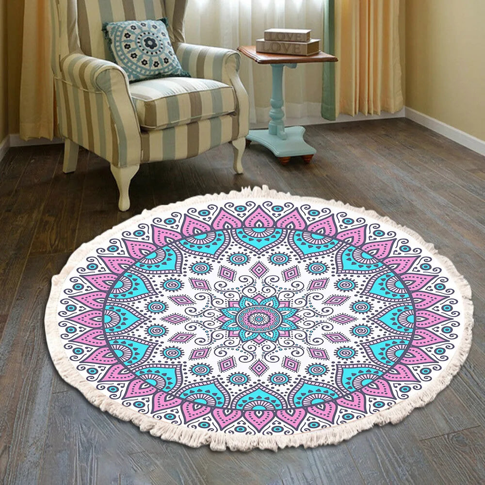 Tapis rond bohème à franges — tissé main (vue 7) - Nesty