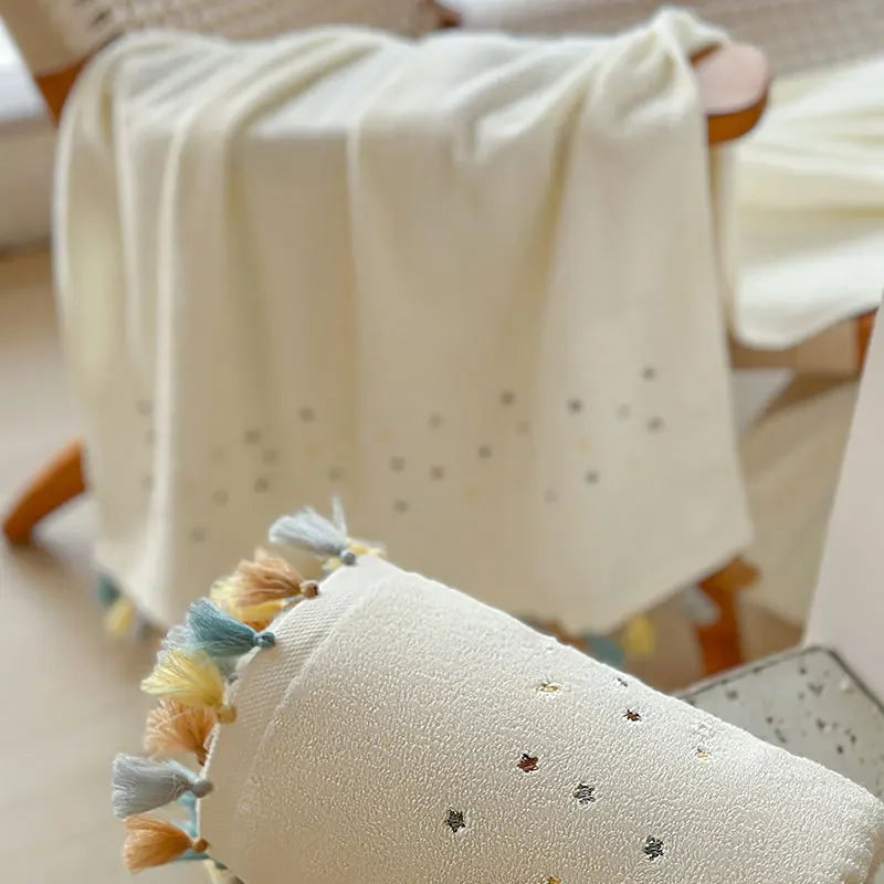 Serviette de bain en coton à pompons — grand format, motif étoile - Nesty (vue 2)