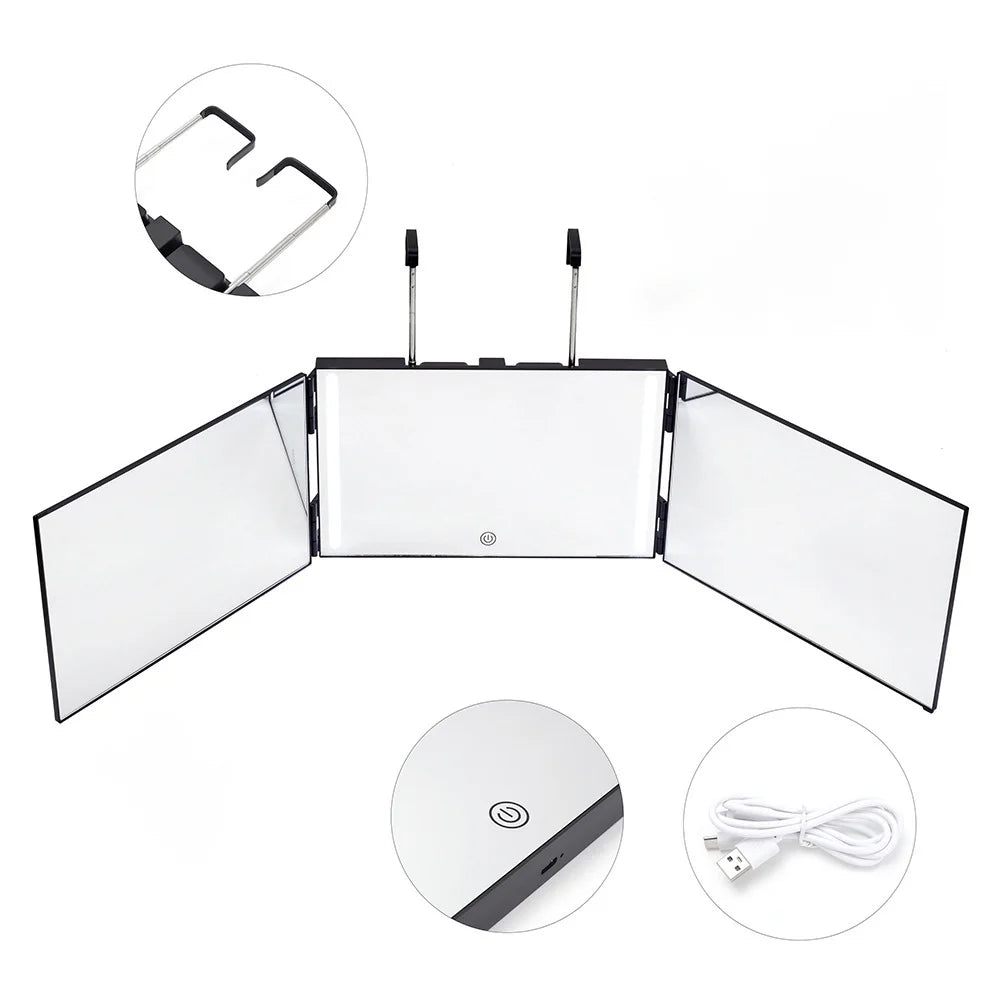Miroir de maquillage pliable LED — pied rétractable et rotation 360° (vue 10) - Nesty