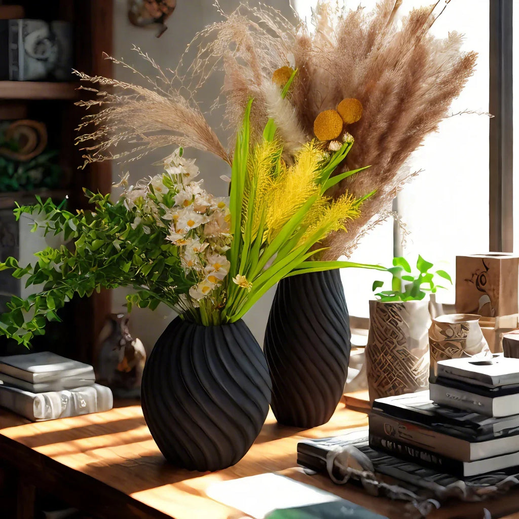 Duo de vases noirs style scandinave, finition mate - Nesty (vue 1)