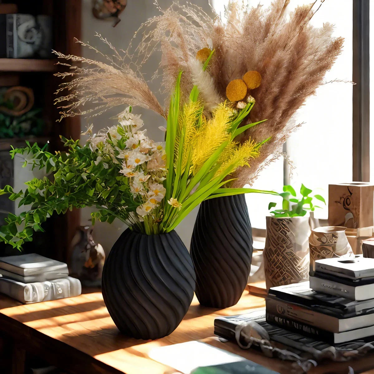 Duo de vases noirs style scandinave, finition mate - Nesty (vue 1)