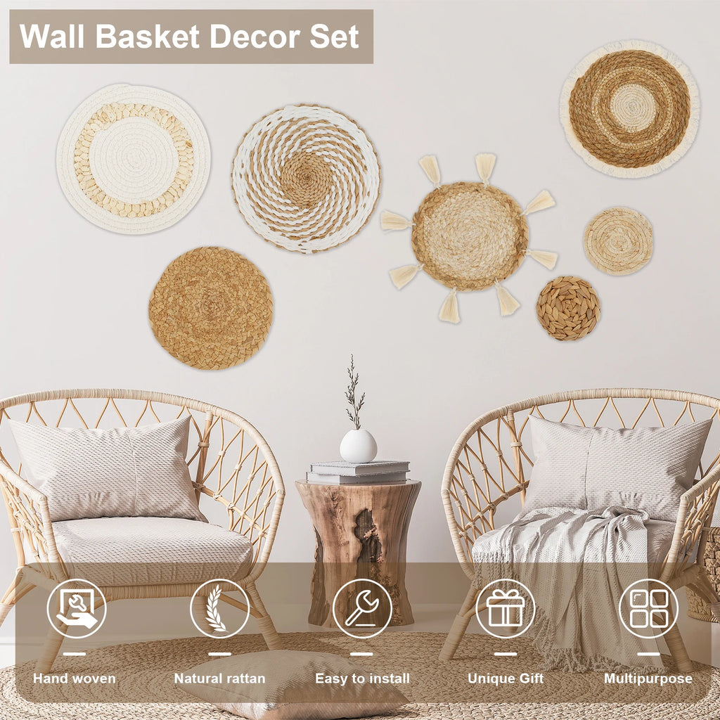 Lot de 7 paniers muraux tressés, décoration murale bohème - Nesty (vue 2)