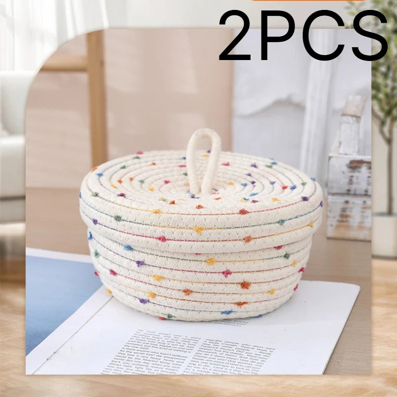 Panier de rangement tressé en corde de coton avec couvercle (vue 8) - Nesty