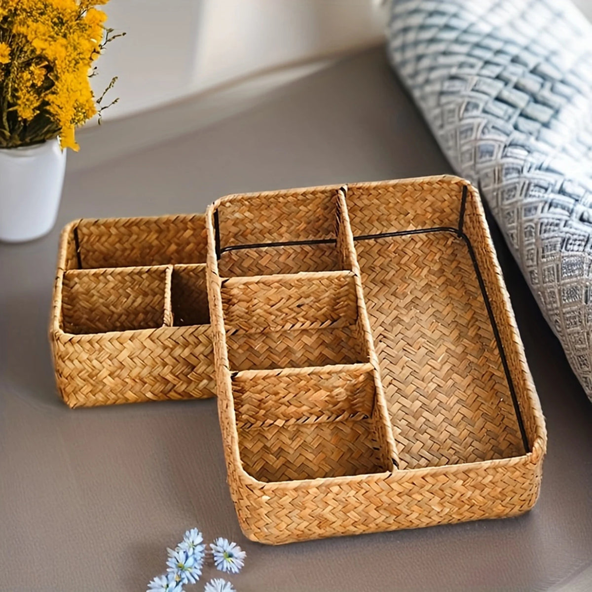 Panier de rangement rectangulaire en jonc de mer tressé - Nesty (vue 2)
