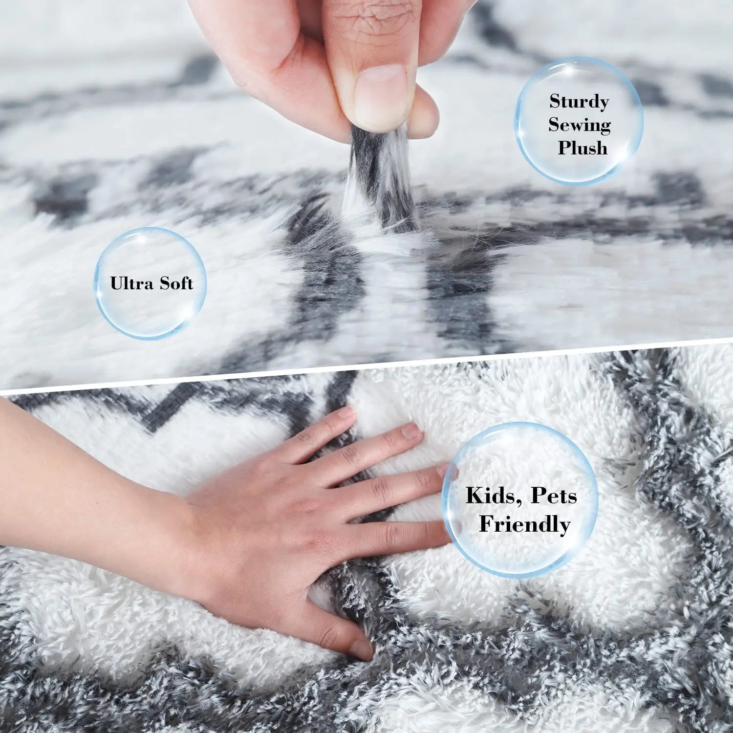 Grand tapis moelleux blanc pour salon et chambre Nesty - Zoom sur les fibres douces et épaisses au toucher