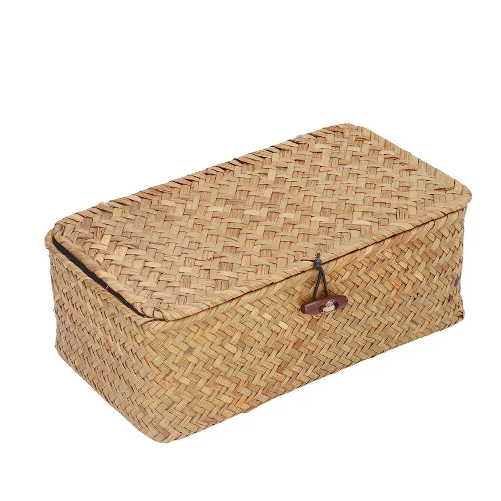 Panier rectangulaire en jonc de mer tressé avec couvercle - Nesty (vue 2)
