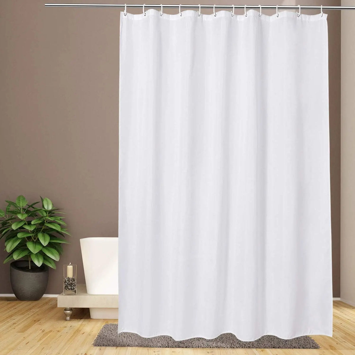 Rideau de douche blanc en polyester doux, ourlet lesté et renforcé - Nesty (vue 7)