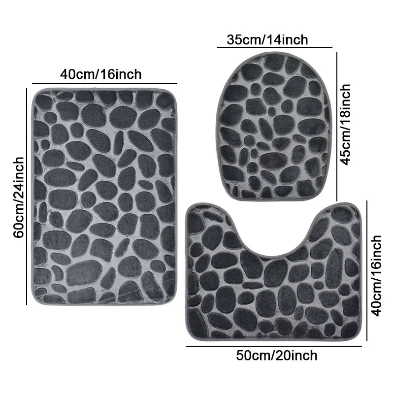 Set de tapis de bain en microfibre — motif pierre, 3 pièces - Nesty (vue 6)