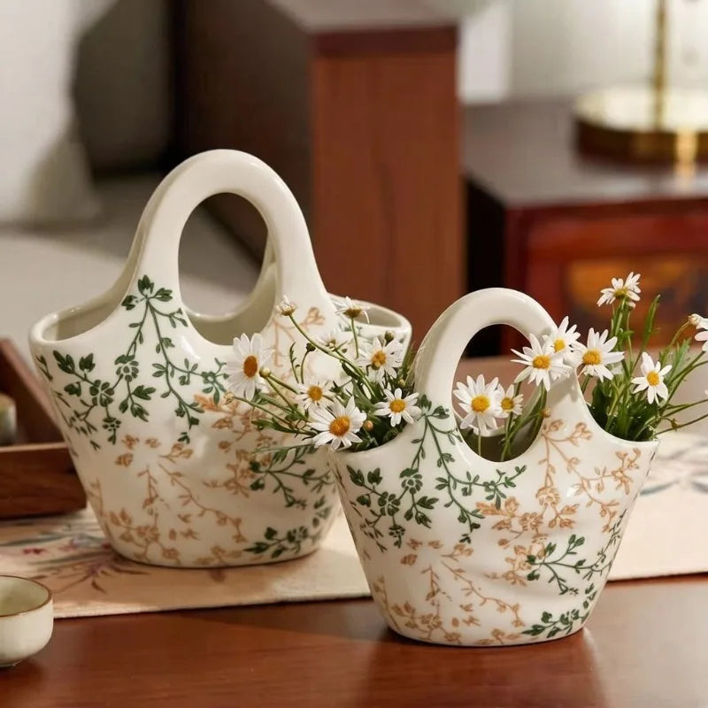 Vase en porcelaine forme sac à main, style champêtre - Nesty (vue 2)