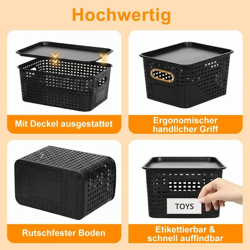 Lot de 6 paniers de rangement tressés empilables avec couvercle (vue 6) - Nesty