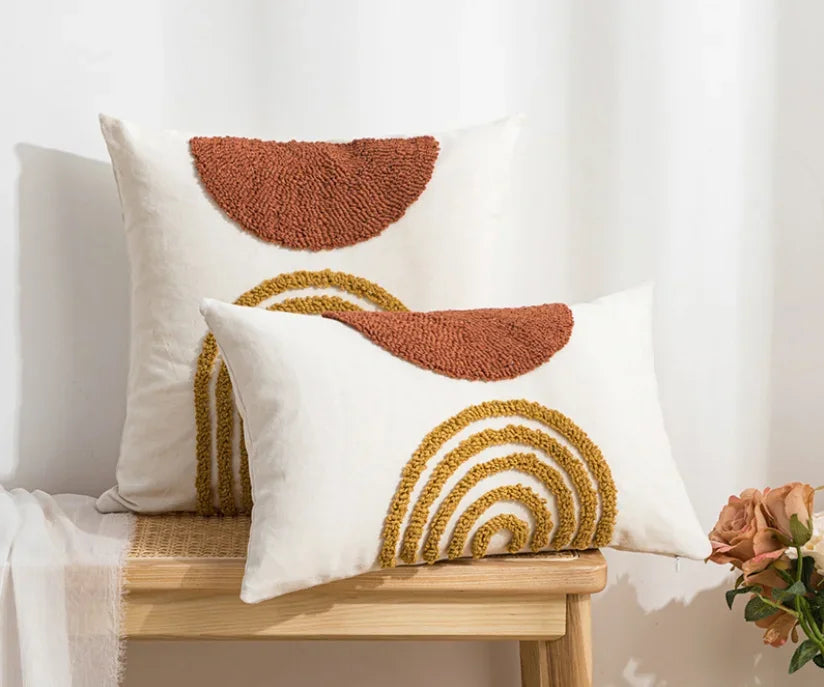 Housse de coussin bouclette — broderie géométrique bohème (vue 8) - Nesty