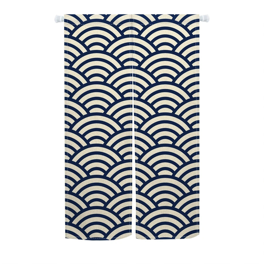 Rideau japonais noren bleu à motif vague, en lin pour porte - Nesty (vue 14)