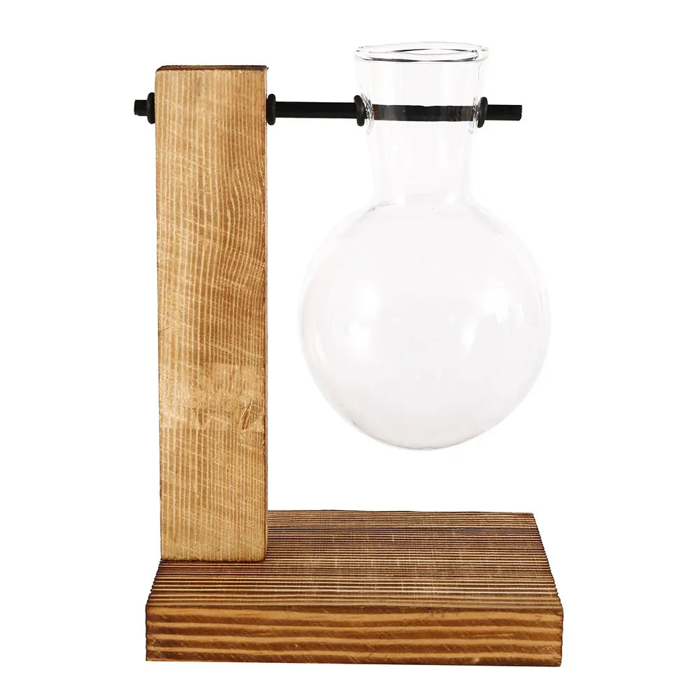 Vase hydroponique en verre sur pied bois Nesty - Planteur vintage (vue 9)