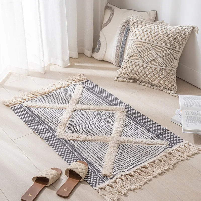 Tapis noué main à franges — motif géométrique (vue 10) - Nesty