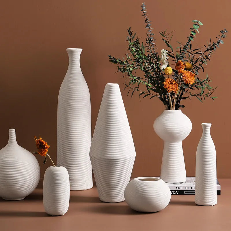 Vase céramique blanc épuré, motif végétal - Nesty (vue 3)