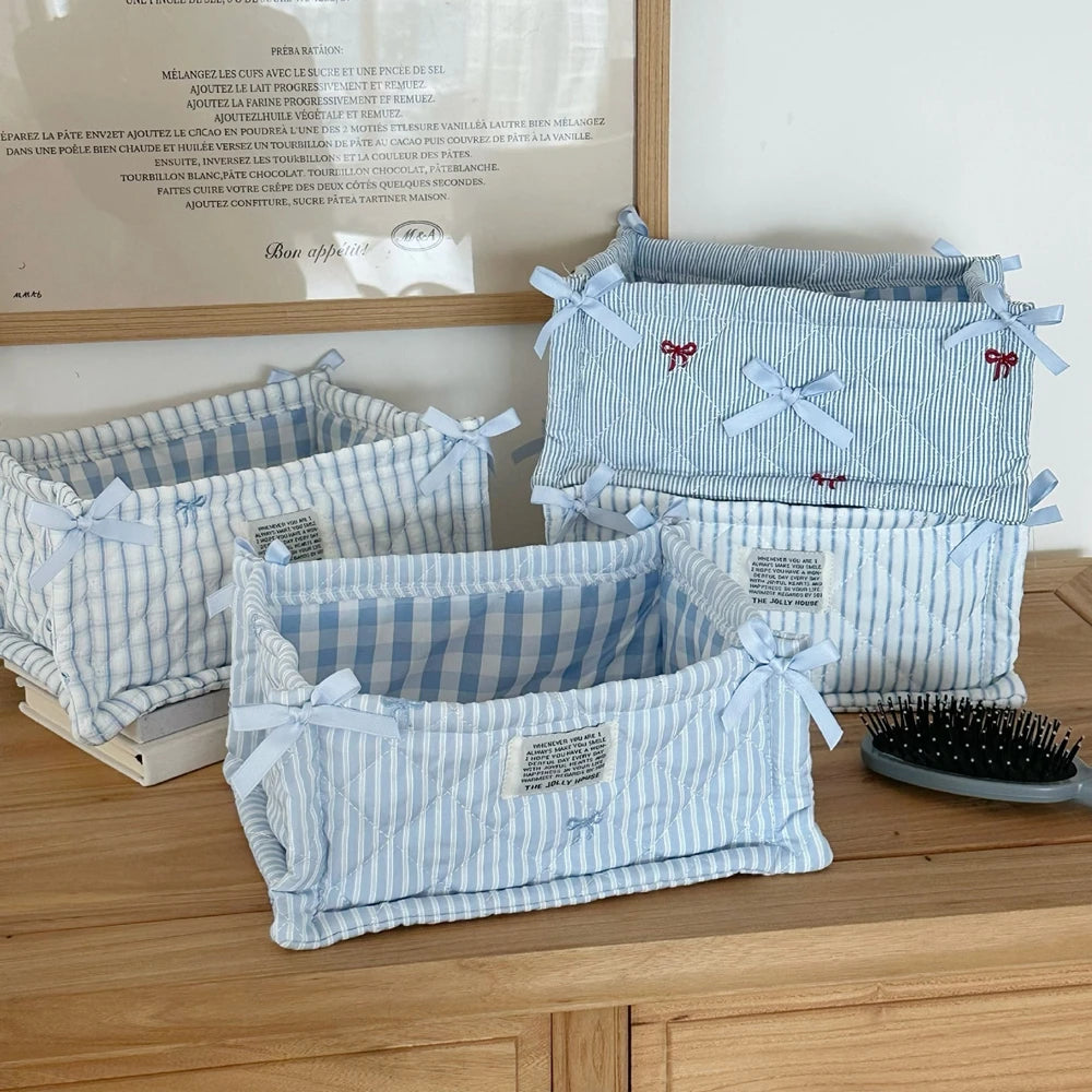Panier de rangement matelassé pliable, rayures bleues - Nesty (vue 3)